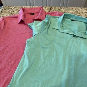 Short Par 4 Polo Shirt Adult Mens XL Green& Pink Heathered Short Sleeve Golf4990